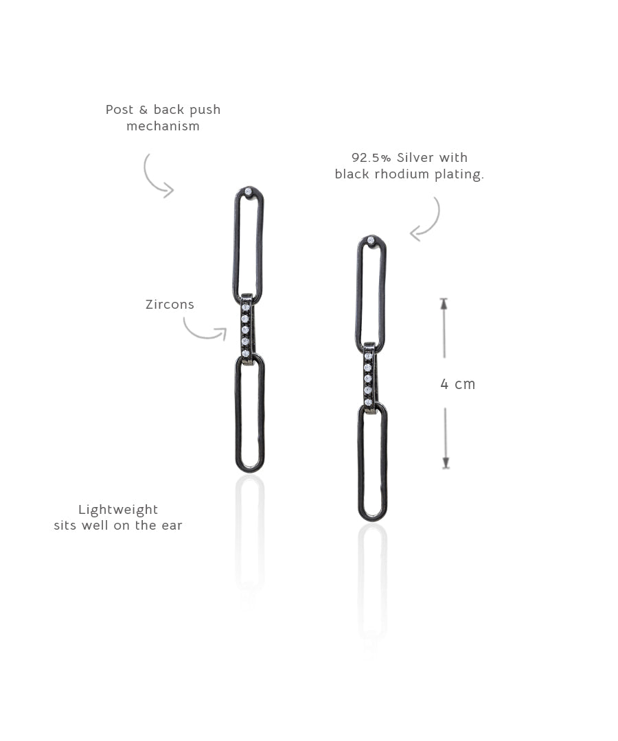 Black Untamed Paperclip Chain Earrings