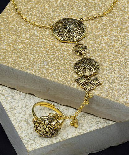 Golden Thar Chokho Haathphool Bracelet - Statement Hand Jewelry