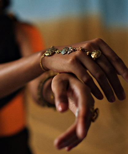 Golden Thar Chokho Haathphool Bracelet - Statement Hand Jewelry