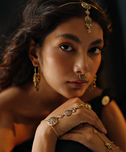 Golden Thar Chokho Haathphool Bracelet - Statement Hand Jewelry