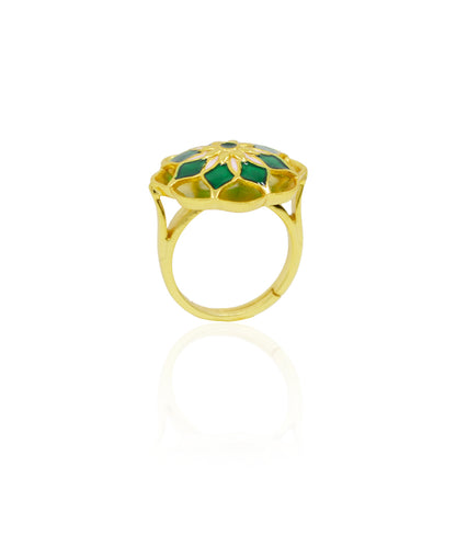 Gul Silver Green Askim Ring – Meenakari Cocktail Ring In Gold Finish
