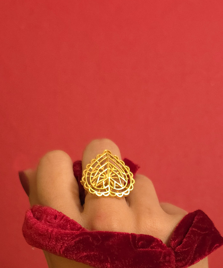 Rakaan - 925 Silver - Heart Shape Ring - Handcrafted Gold Finish