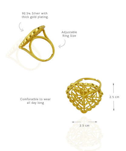 Rakaan - 925 Silver - Heart Shape Ring - Handcrafted Gold Finish