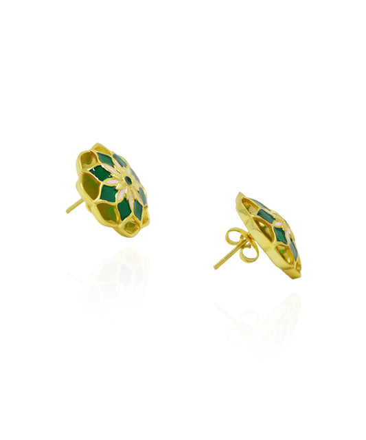Green Gul Youthika Stud Earrings In Gold Finish
