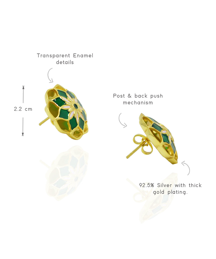 Green Gul Youthika Stud Earrings In Gold Finish