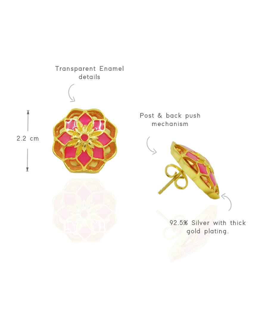 Pink Gul Youthika Stud Earrings In Gold Finish