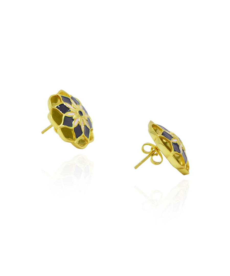 Navy Blue Gul Youthika Stud Earrings In Gold Finish