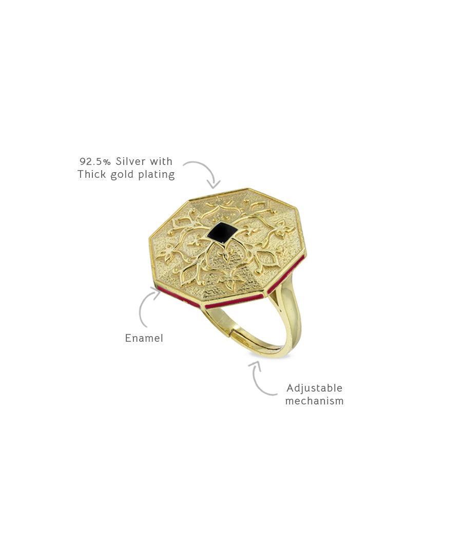 Goonj Stud Earrings with Goonj Tibari Binti Ring - Gift Box for Him and Her - Sterling Silver in Gold Finish