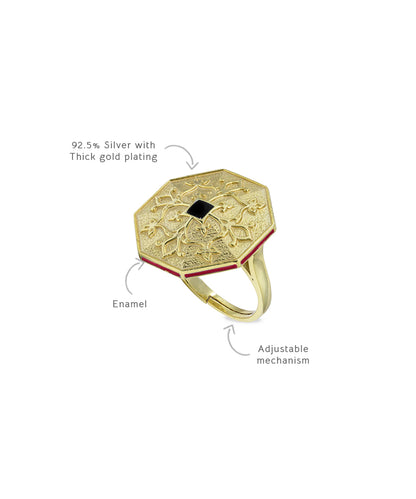 Goonj Stud Earrings with Goonj Tibari Binti Ring - Gift Box for Him and Her - Sterling Silver in Gold Finish