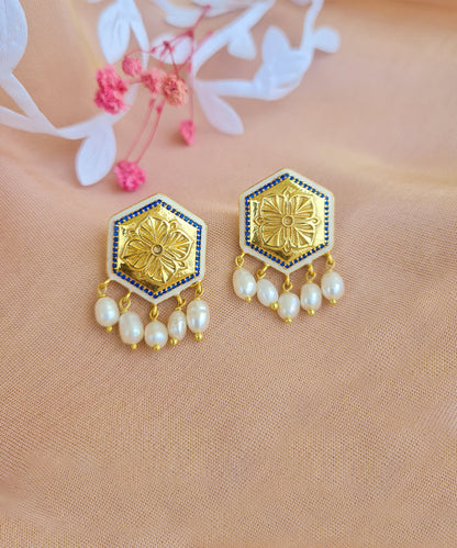 Golden Blue Zircon Magnolia Bead Stud Earrings