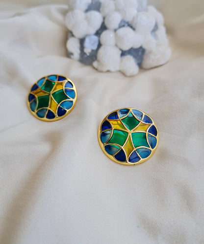 Rama Green Golden Kaleidoscope Stud Earrings