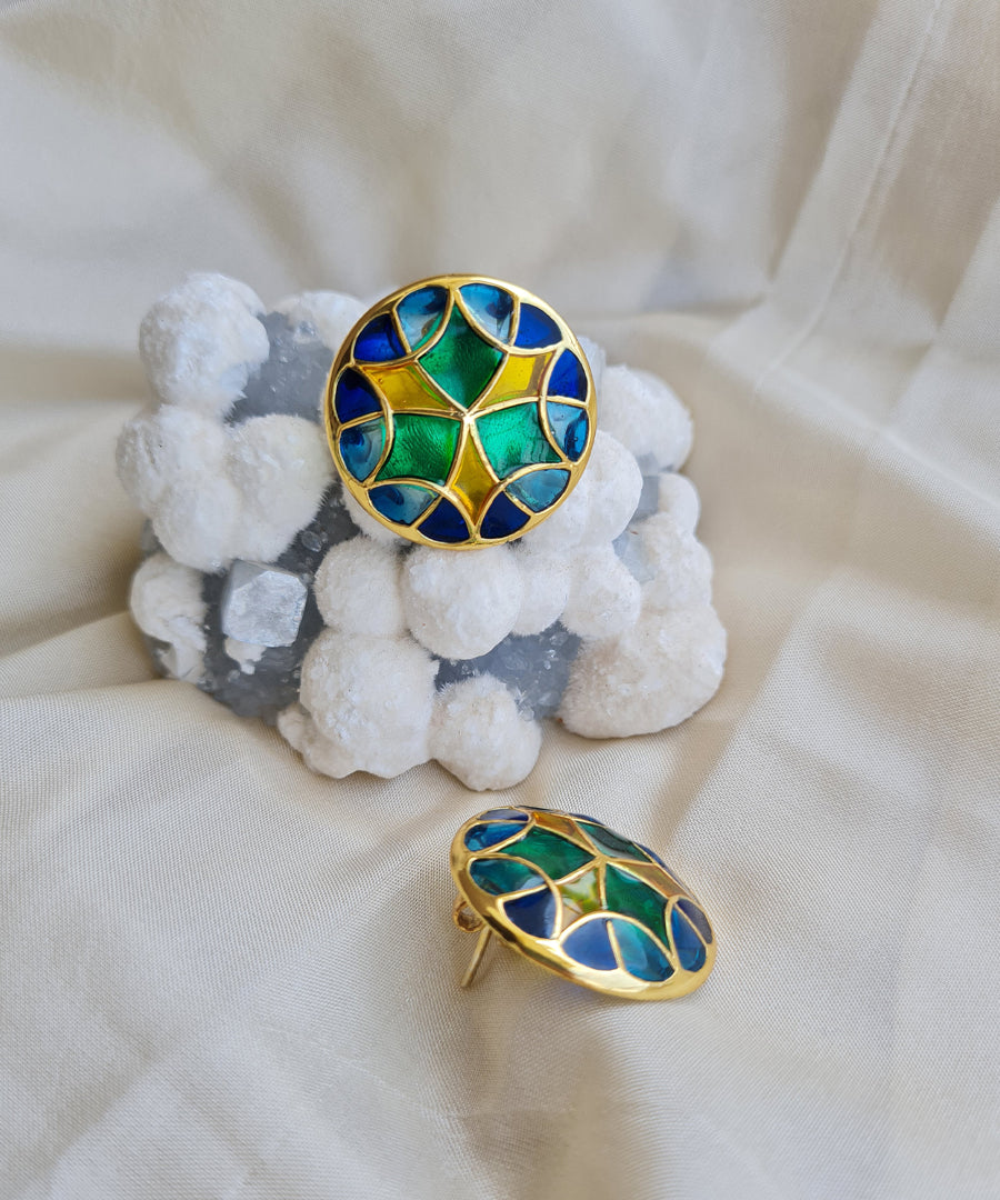 Rama Green Golden Kaleidoscope Stud Earrings
