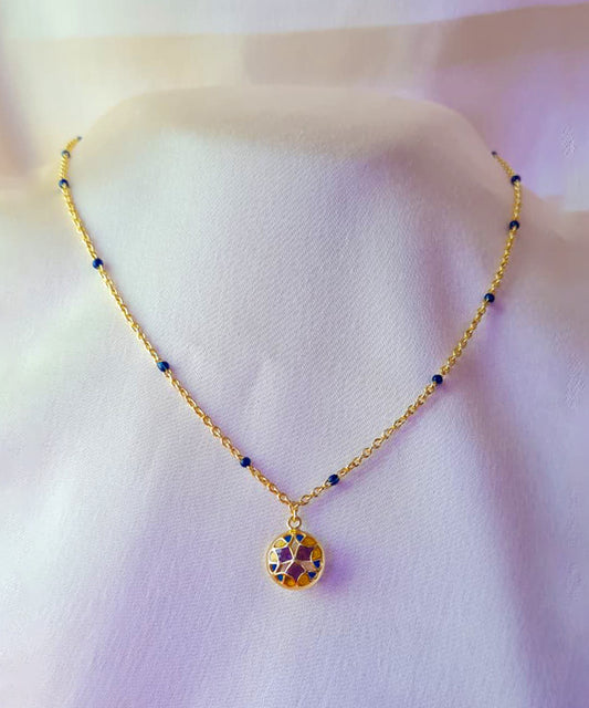 Aqua Blue Kaleidoscope Chaos Charm Neckchain in Gold Finish