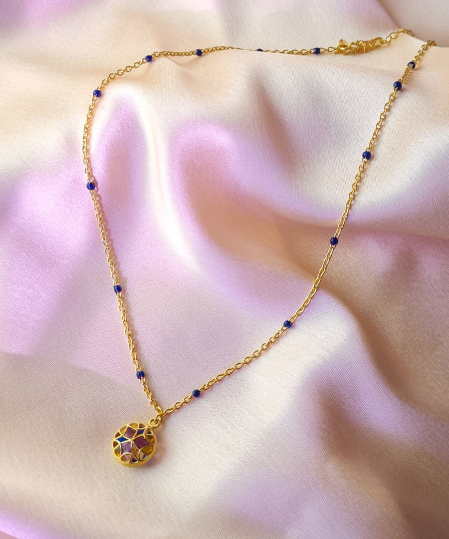 Aqua Blue Kaleidoscope Chaos Charm Neckchain in Gold Finish