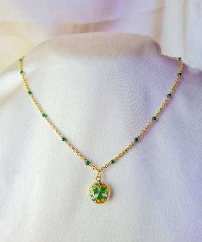 Rama Green Kaleidoscope Chaos Charm Neckchain in Gold Finish