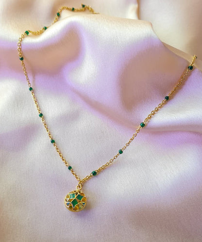 Rama Green Kaleidoscope Chaos Charm Neckchain in Gold Finish