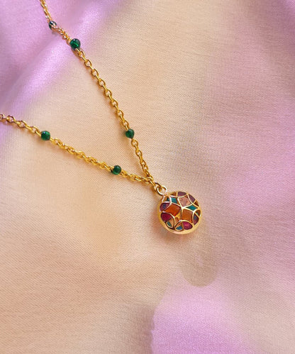 Rust Pink Kaleidoscope Chaos Charm Neckchain in Gold Finish