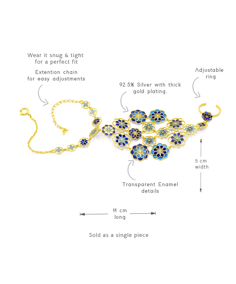 Gul Handcrafted 925 Silver Haathphool - Gold finish Jewelry - Traditional Flower Hand Jewelry - Bridal & Festive Wear