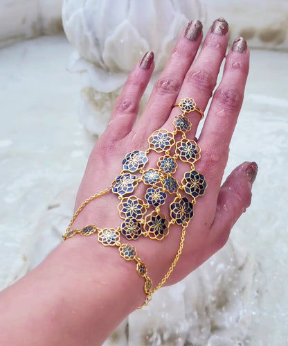 Gul Handcrafted 925 Silver Haathphool - Gold finish Jewelry - Traditional Flower Hand Jewelry - Bridal & Festive Wear