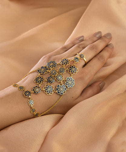 Gul Handcrafted 925 Silver Haathphool - Gold finish Jewelry - Traditional Flower Hand Jewelry - Bridal & Festive Wear