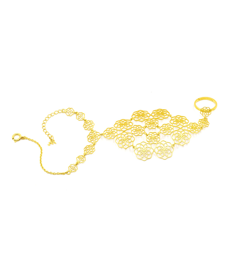 Gul Handcrafted 925 Silver Haathphool - Gold finish Jewelry - Traditional Flower Hand Jewelry - Bridal & Festive Wear