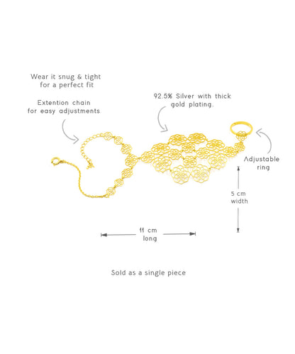 Gul Handcrafted 925 Silver Haathphool - Gold finish Jewelry - Traditional Flower Hand Jewelry - Bridal & Festive Wear