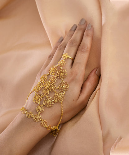 Gul Handcrafted 925 Silver Haathphool - Gold finish Jewelry - Traditional Flower Hand Jewelry - Bridal & Festive Wear