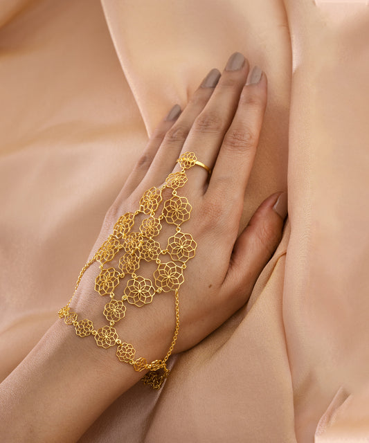 Gul Handcrafted 925 Silver Haathphool - Gold finish Jewelry - Traditional Flower Hand Jewelry - Bridal & Festive Wear
