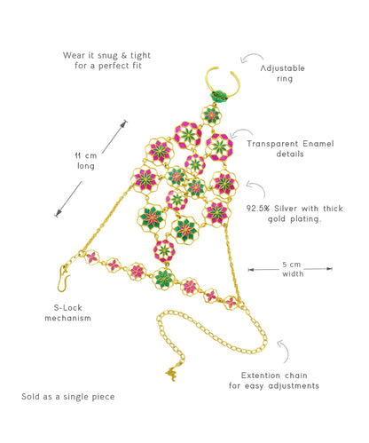 Gul Zuhuur Hathphool Bracelet –  Rani Pink Meenakari Enamel - Flower Hand Jewelry