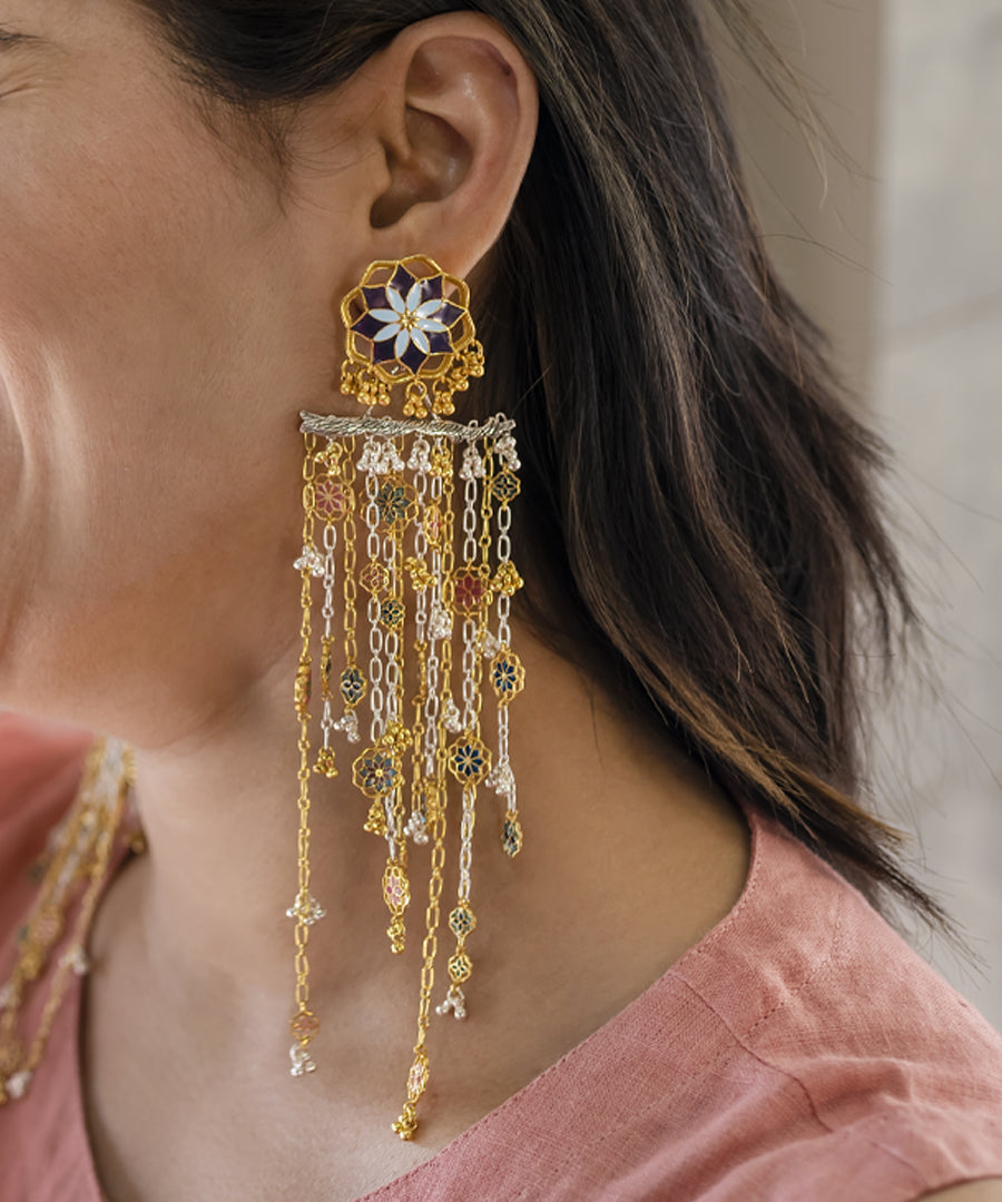 Gul Dangling Gulbaari Chain Earrings with detachable Stud - Two tone Statement Jewelry