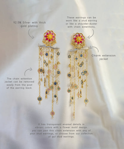 Gul Dangling Gulbaari Chain Earrings with detachable Stud - Two tone Statement Jewelry