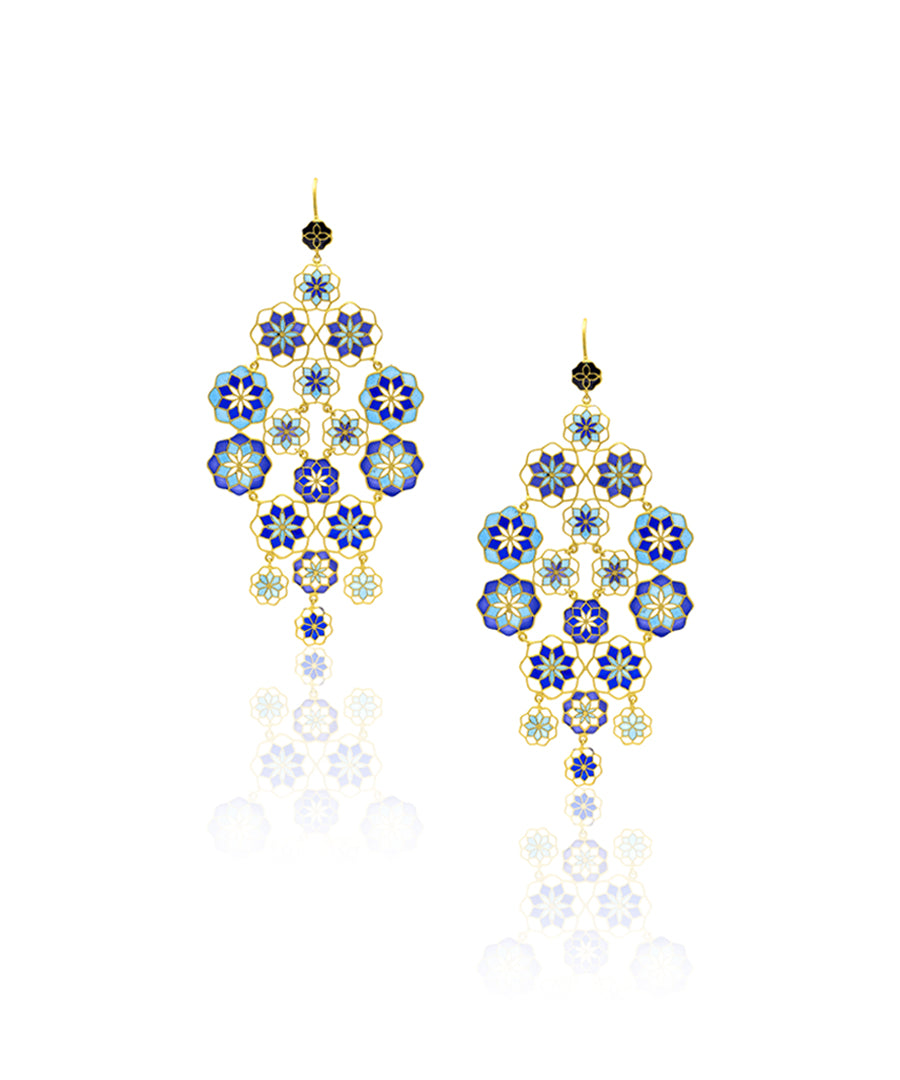 Long blue enamel earrings. Gul collection by Manner India.