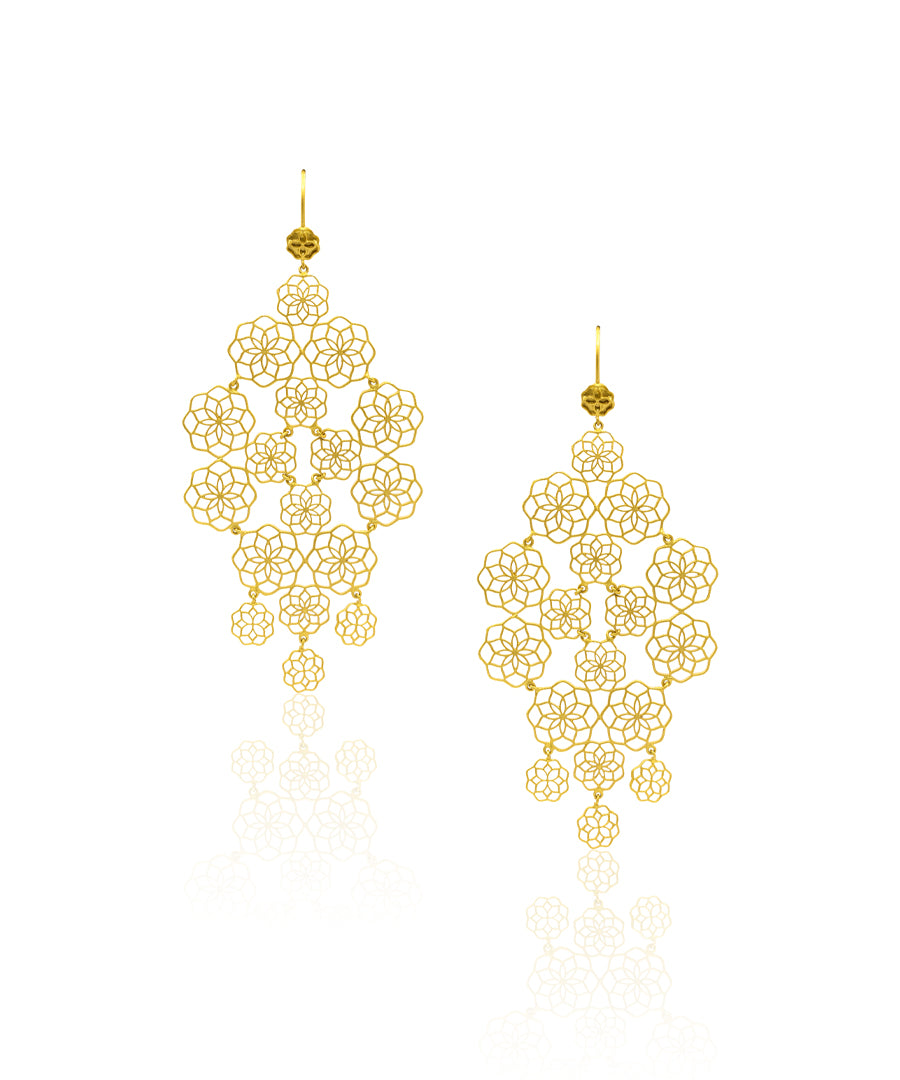 Long gold plated earring. Gulaal collection by Manner India.