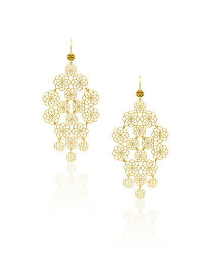 Long gold plated earring. Gulaal collection by Manner India.