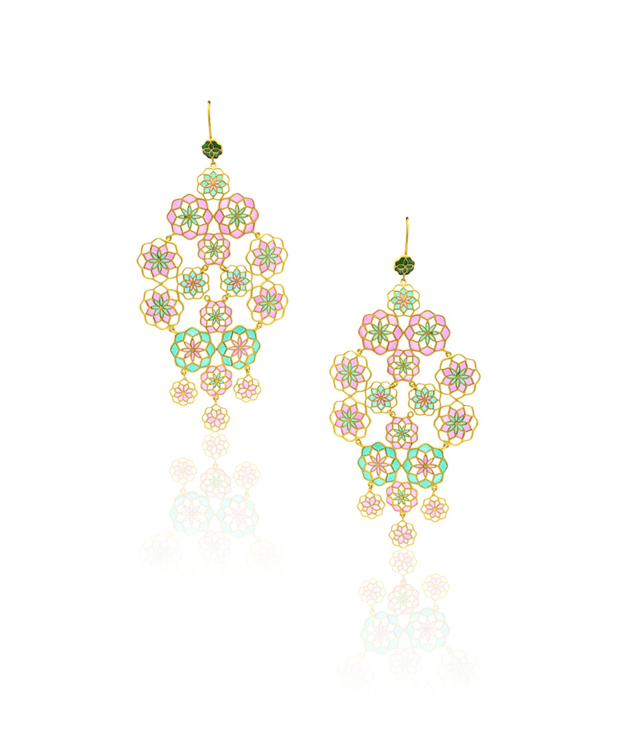 Long pink earrings. Gul collection by Manner India.