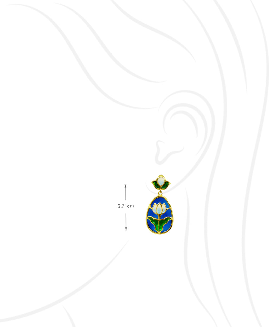 Aks Lotus Handmade Drop Earrings- Blue and Green Meenakari Flower Jewellery