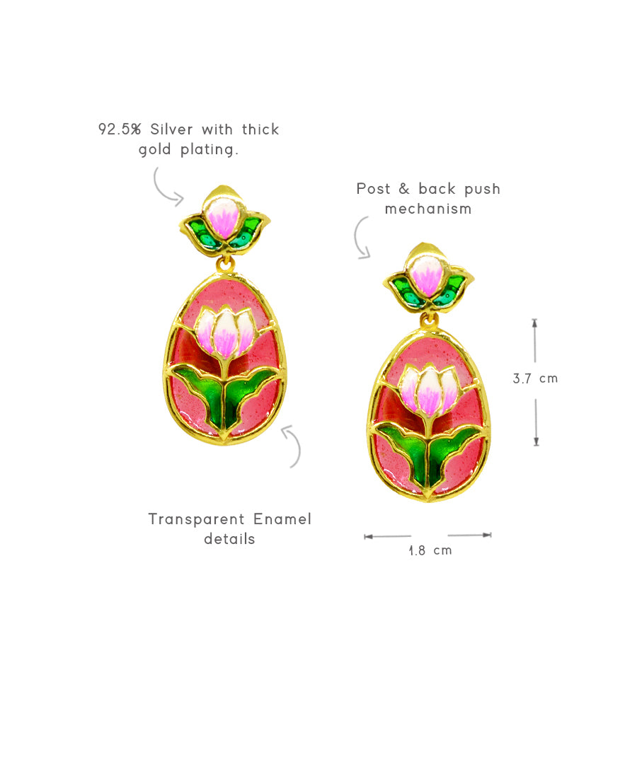 Padma Lotus Dangle Earrings Red