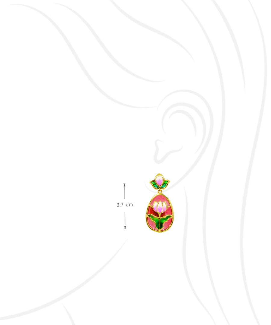 Padma Lotus Dangle Earrings Red