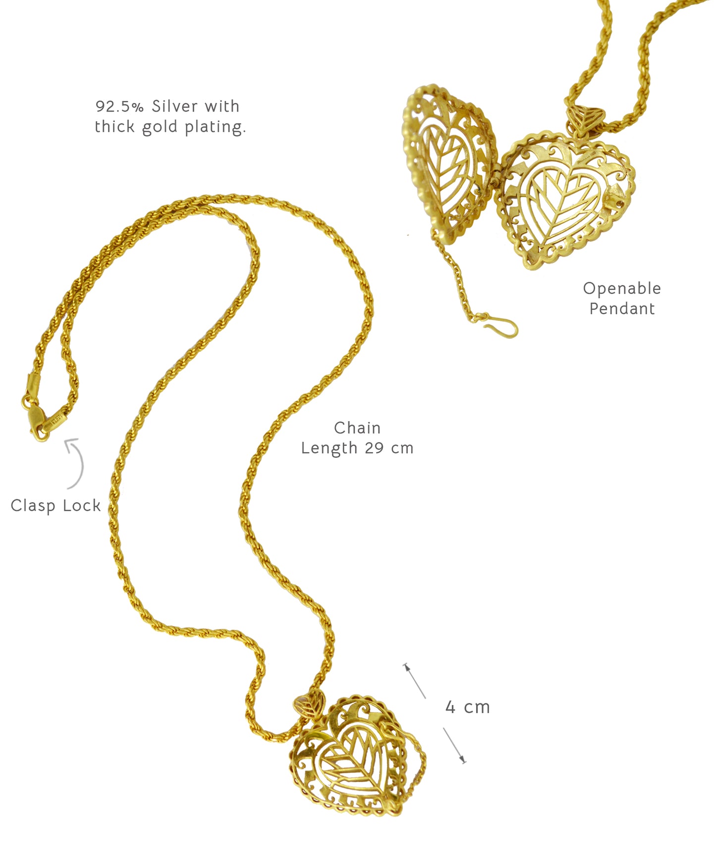 Rakaan Openable Pendant Necklace with Chain – Gold Finish