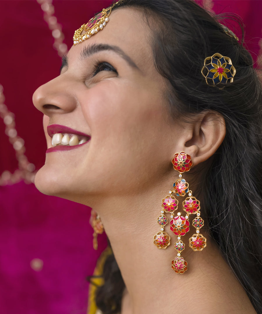 Pink Gul Phool Earrings