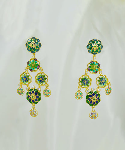 Green Gul Phool Earrings Small