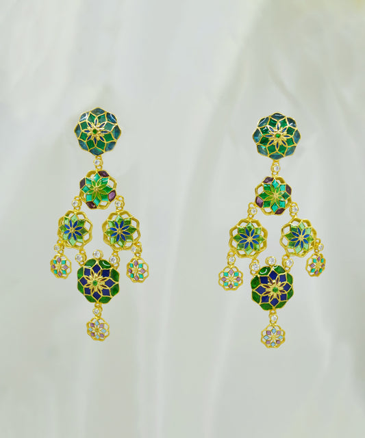Green Gul Phool Earrings Small