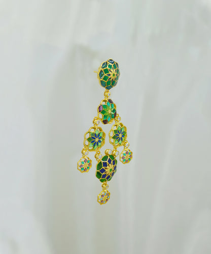 Green Gul Phool Earrings Small