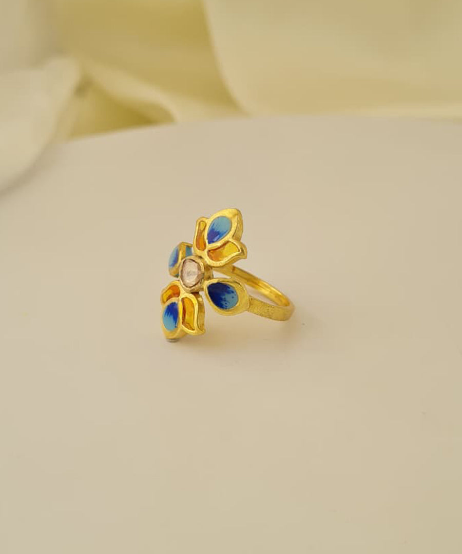 Padma Lotus Adjustable Ring Blue