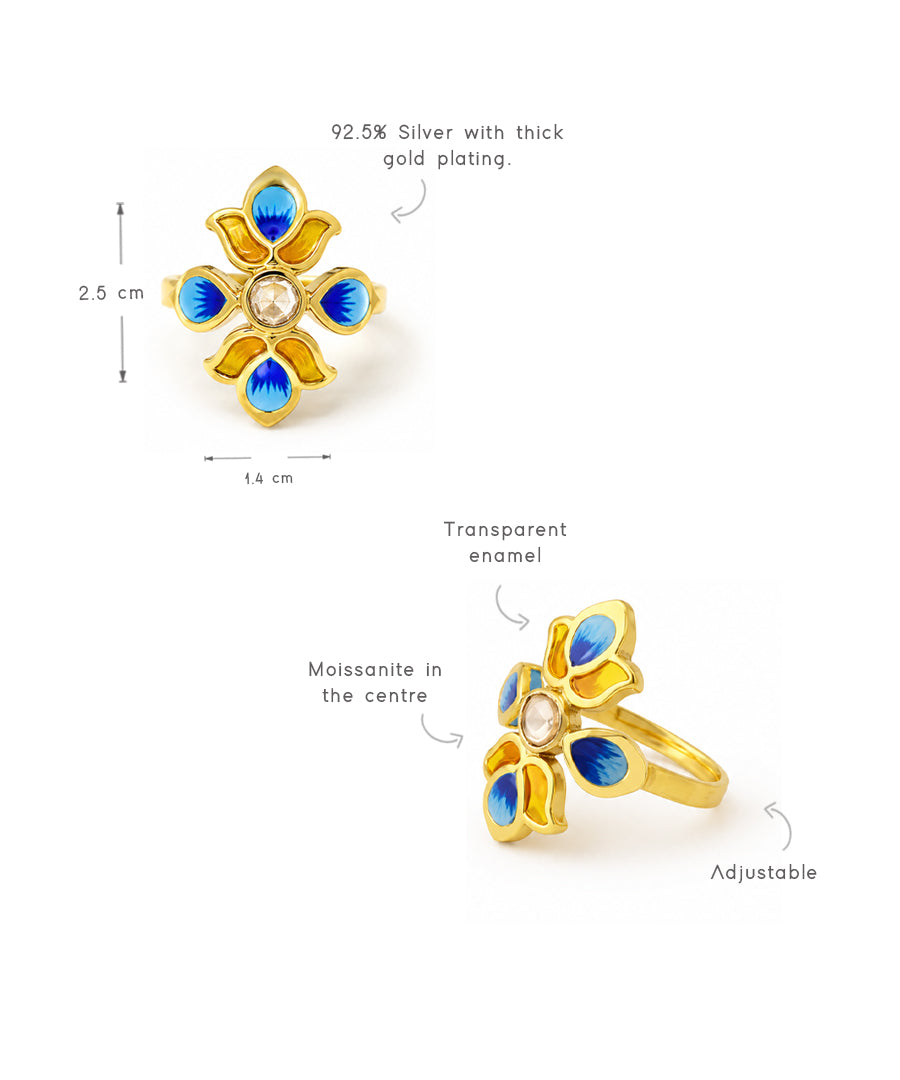 Padma Lotus Adjustable Ring Blue