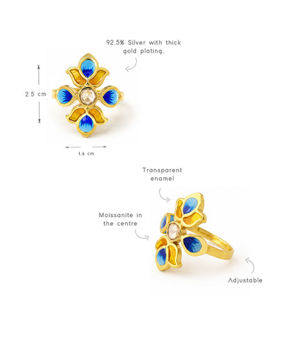 Padma Lotus Adjustable Ring Blue