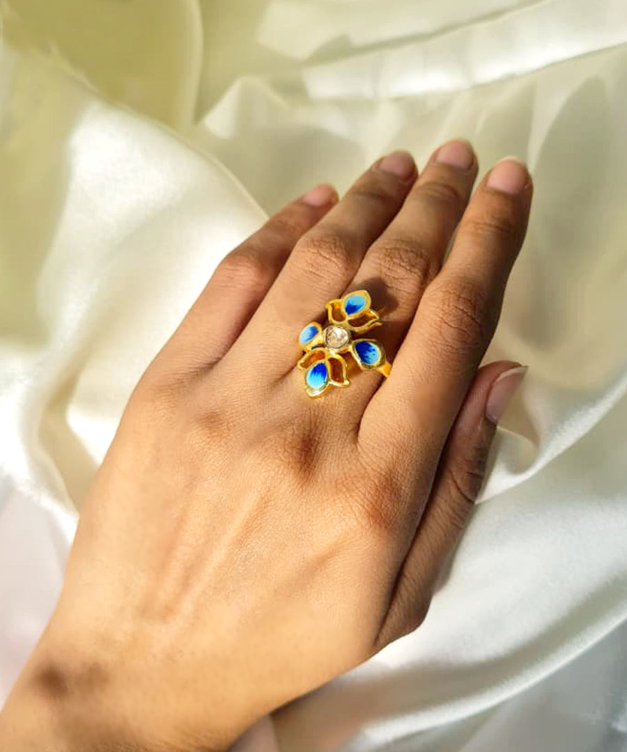 Padma Lotus Adjustable Ring Blue