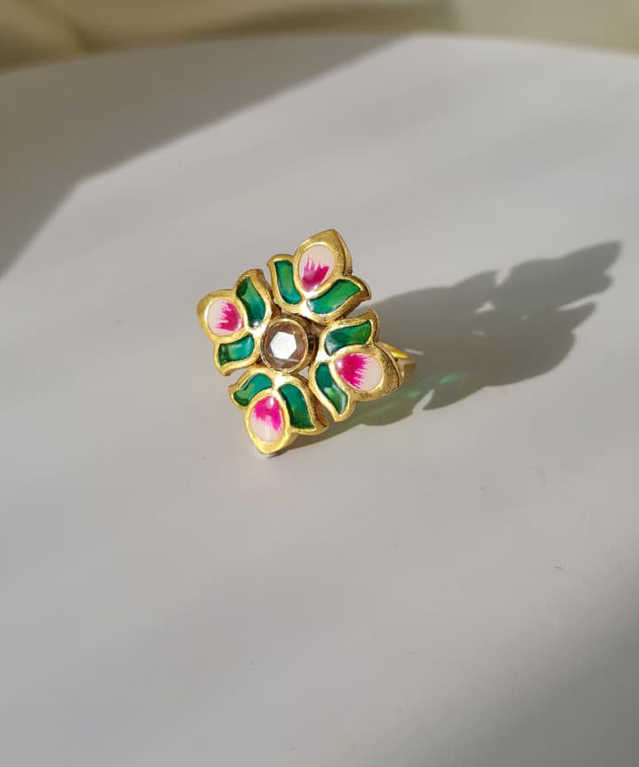 Padma Lotus Adjustable Ring Green