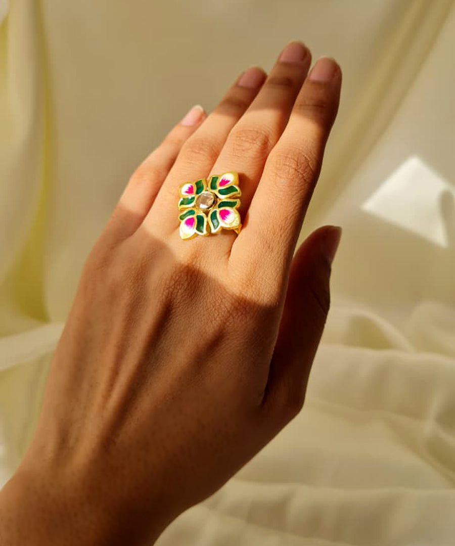 Padma Lotus Adjustable Ring Green