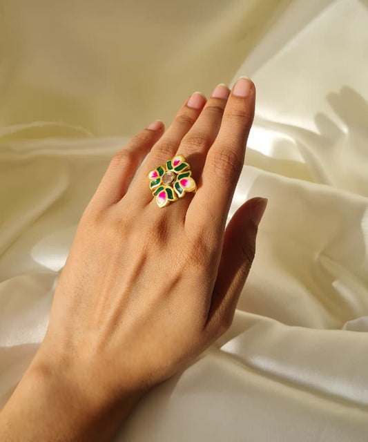Padma Lotus Adjustable Ring Green